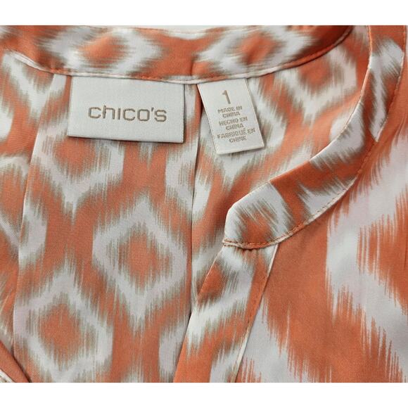 Chicos ikat orange southwestern style button up Lightweight top sz 1 (M) medium - Picture 4 of 7